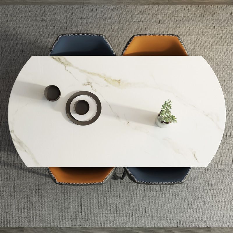 Sintered Stone Top Extendable Round Table for Restaurant Modern Dining Table in White with 4 Legs