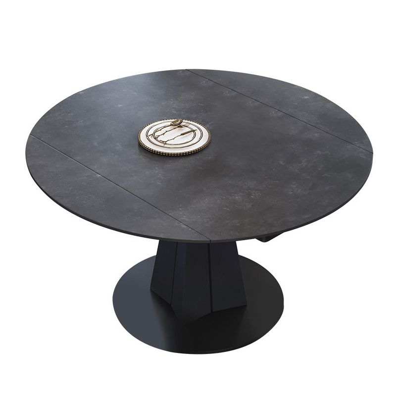 Round Sintered Stone Dining Table Pedestal Furniture with Leaf Extension