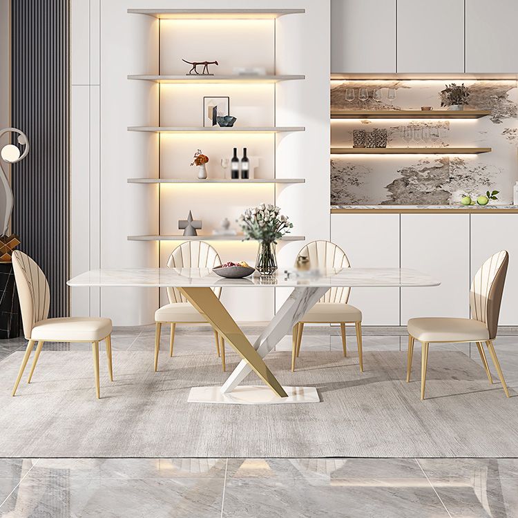 White Stone Dining Table Household Small Apartment Dining Furniture with Pedestal Base