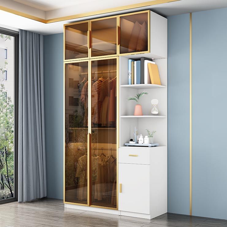 Wood and Glass Wardrobe Cabinet Contemporary Hinged Wardrobe Closet