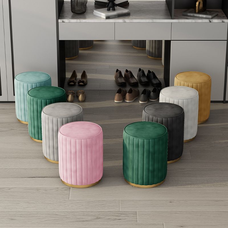 Glam Velvet Pouf Chair Tear Resistant Cylinder Shape Gold Base Ottoman Stool