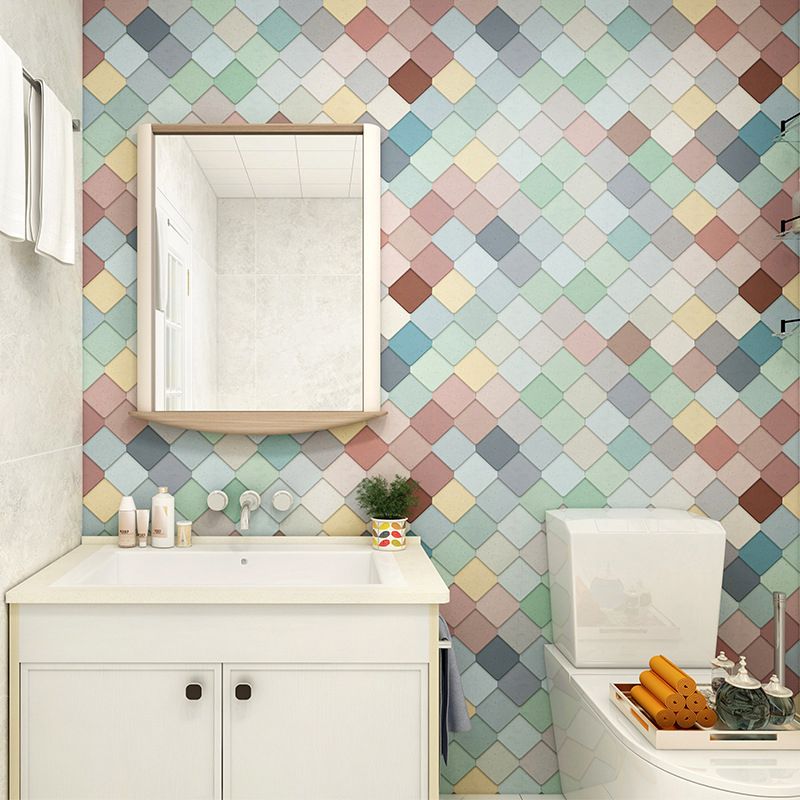 Multicolored Square Brick Wallpapers Mosaic Tile Modern Self Sticking Wall Covering