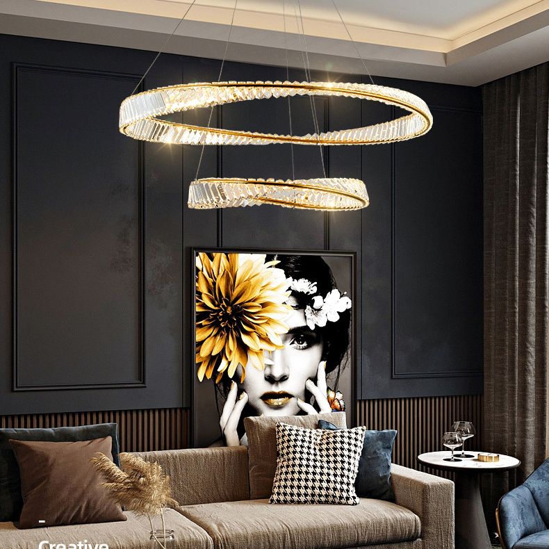Ultra-modern Ring LED Chandelier Lamp Crystal Suspension Pendant Light for Restaurant