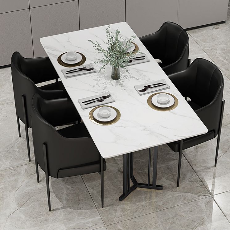 Sintered Stone White Dining Table Traditional Luxury Dining Table with Metal Base