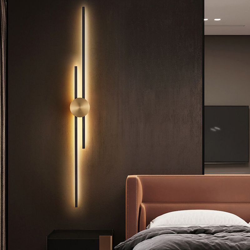 Linear Wall Mounted Fixture Solid Brass 2 / 3 - Light Wall Sconce in Black & Gold
