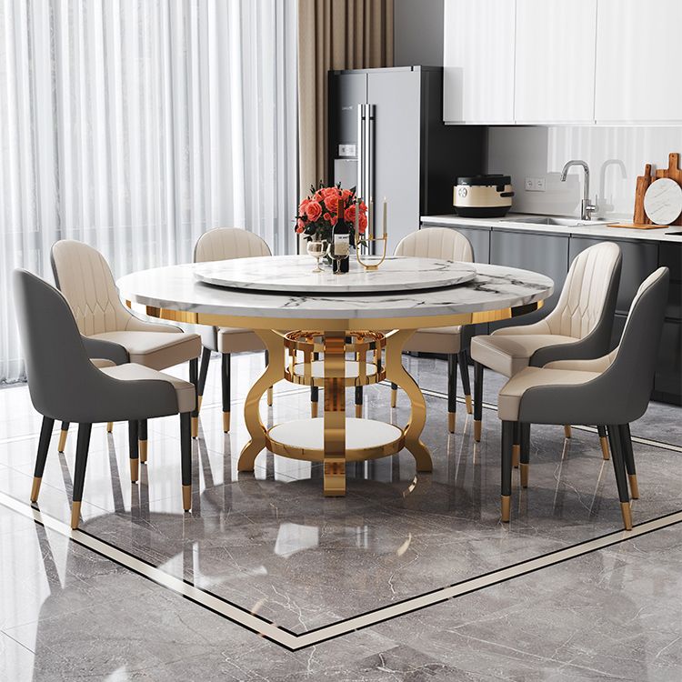 Metal Traditional Luxury Round Table Marble Top Table with Storage
