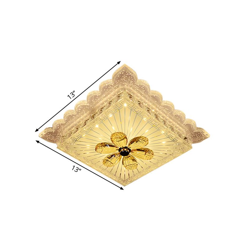 Crystal Square Flush Light Fixture Modernist LED White Ceiling Flush Mount in Warm/White Light with Scalloped Edge