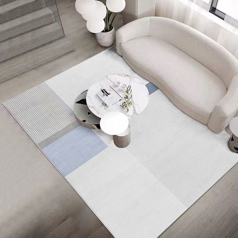 Tapis intérieur en polyester bleu et blanc tapis lavable pour le salon