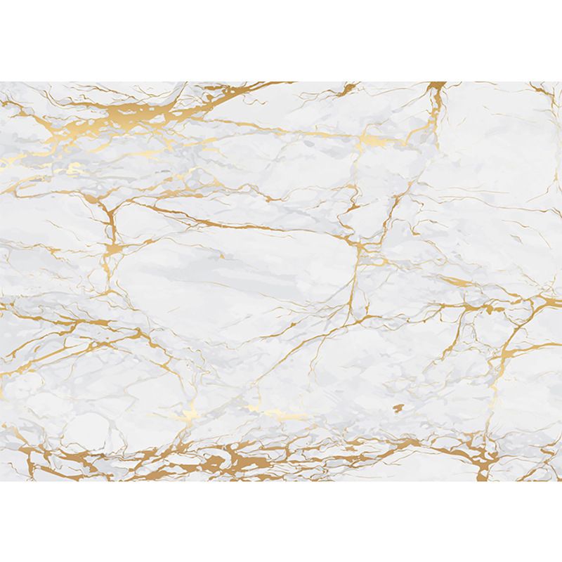 Photo Style Marble Surface Mural Wallpaper for Dining Room in Gold and White, Made to Measure