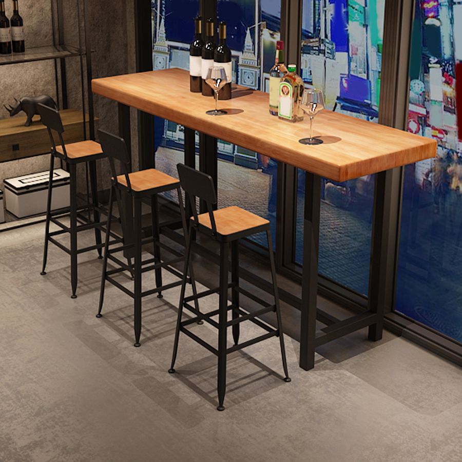 Industrial Rectangle Pub Table Set 1/4/6/7 Pieces Solid Wood Bar Set for Indoor