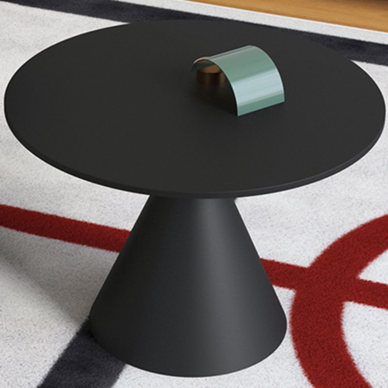 Mid-Century Modern Black / White Round Top Coffee Table Iron Pedestal Cocktail Table