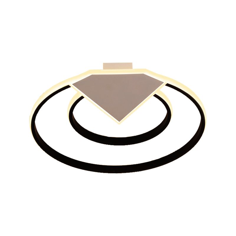 Double Ring Flush Mount Ceiling Light Warm/White Light Modern Metal Led Indoor Flush Lighting in Black, 19.5"/23.5" Wide