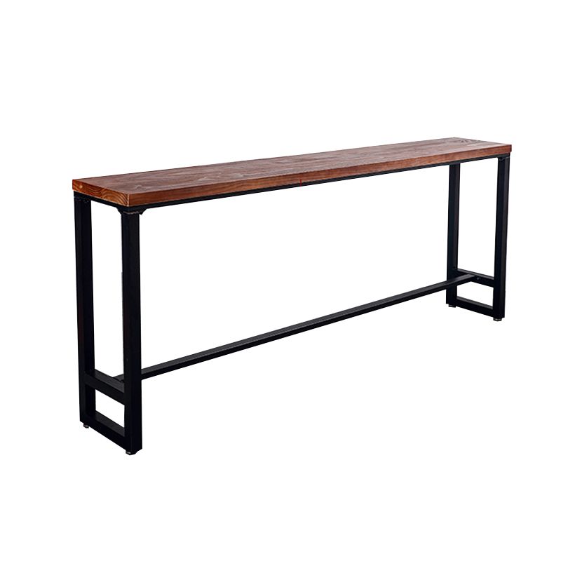 Pine Wood Top Rectangular Bar Table Industrial Pub Table with Trestle Base in Black