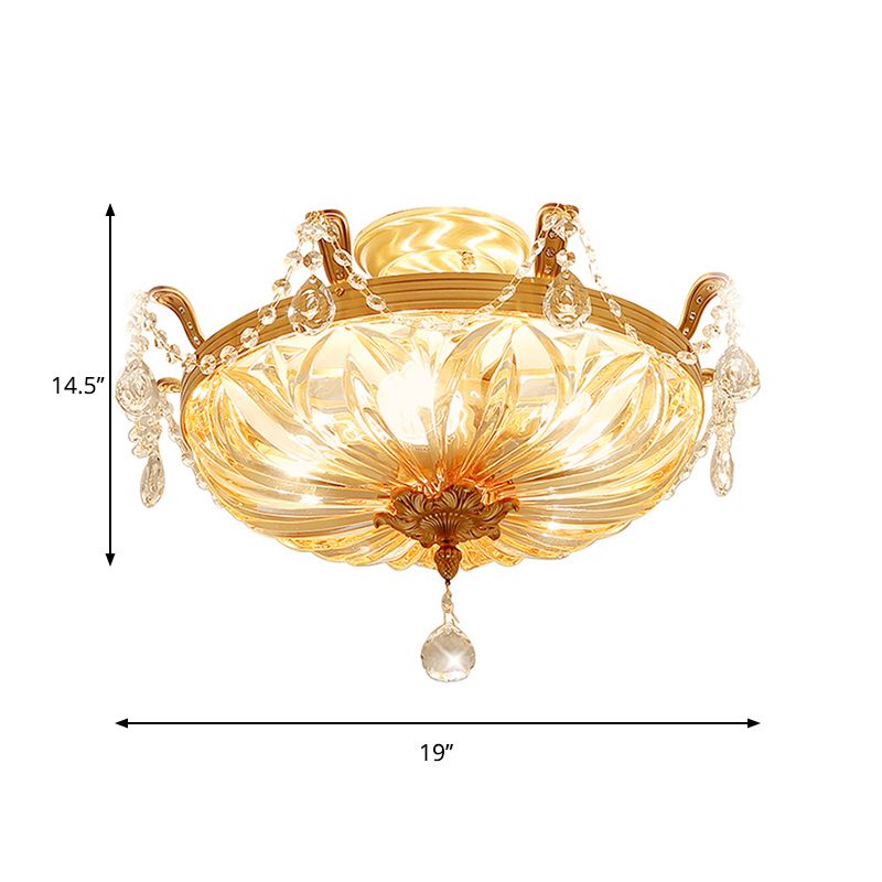 Dome Clear Glass Semi Flush Light Modernist 5 Lights Gold Flush Mount Ceiling Light Fixture with Crystal Draping