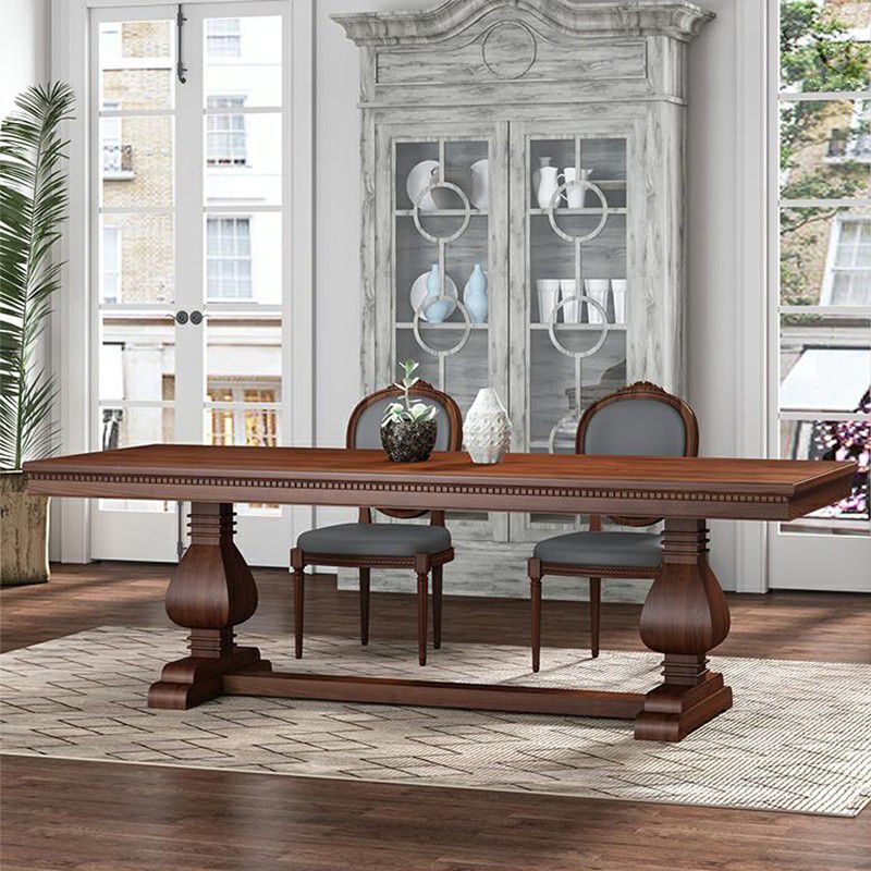 Mesa de comedor de madera maciza industrial mesa de cocina rectangular con base de caballete