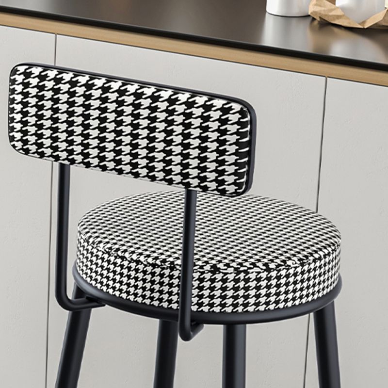 Modern Armless Backrest Counter Stool Iron Cashier Bar Stool with Velvet Cushion and Pedal