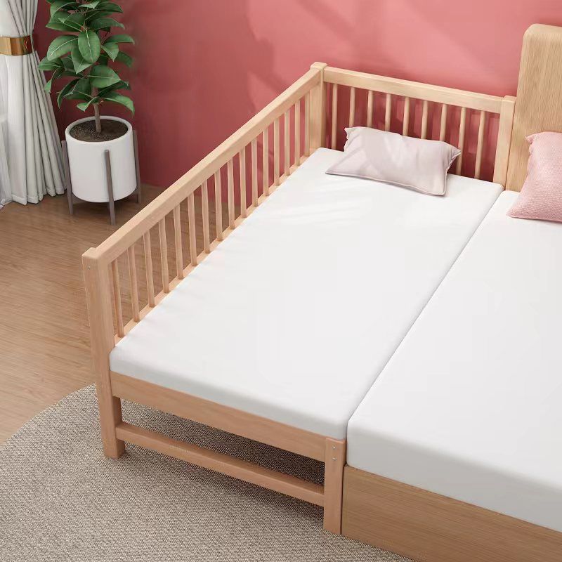 Glam Style Beech Wood Nursery Bed in Nature with Guardrail for Bedroom