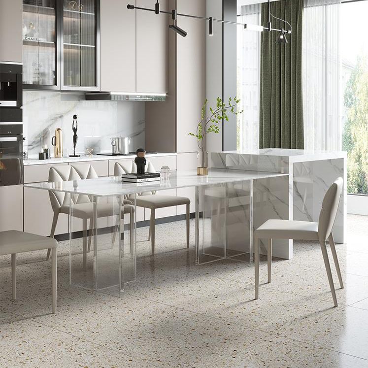 Modern Style Dining Table Sintered Stone Rectangle Table with Acrylic Base