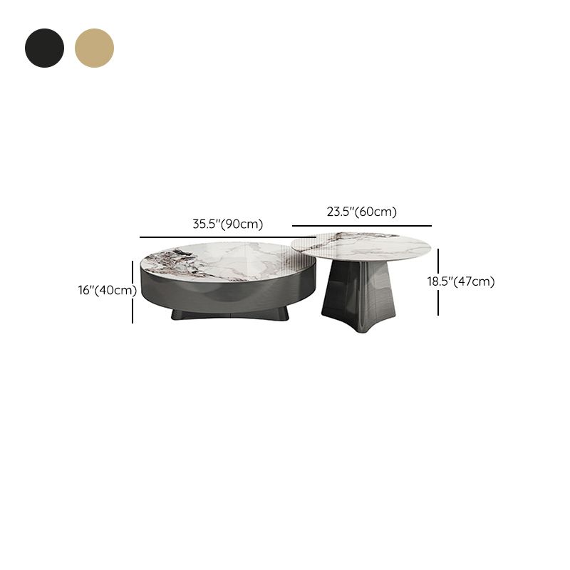 Round Slate Coffee Cocktail Table Pedestal Coffee or End Table with Storage