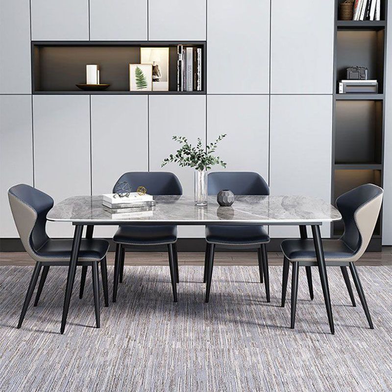 Stone Rectangle Industrial Table Standard Height Dining Room Table with 4 Legs