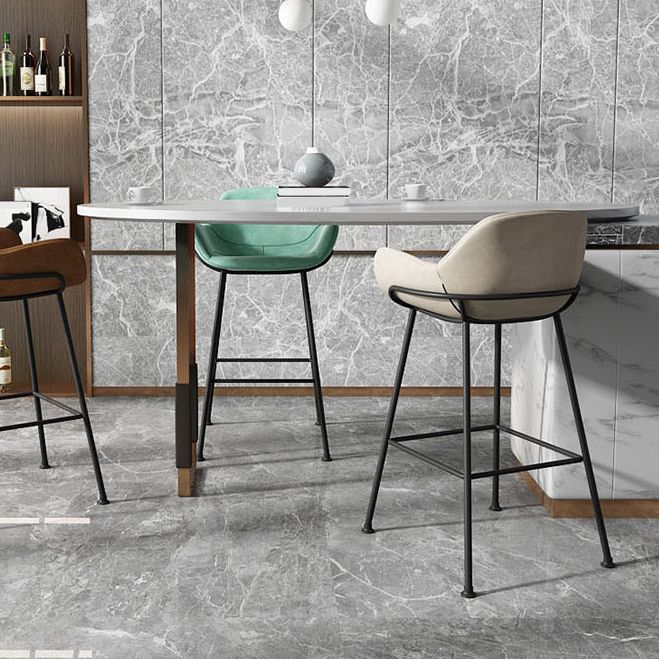 Modern Style Backrest Arm Counter Stool with Metal Base and Leather Cushion