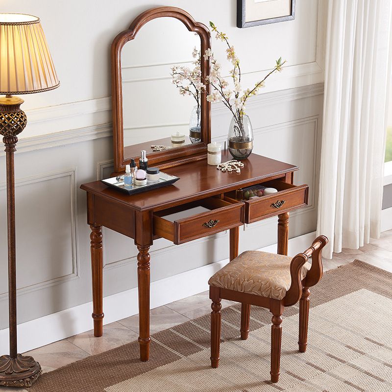 Mirrored Vanity Table Traditional Solid Wood Vanity Desk in Brown