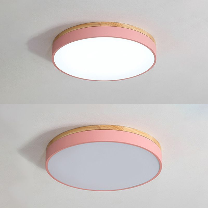Modern Minimalist LED Macaron Ceiling Light Wrought Iron Circular Flush Mount with Acrylic Shade