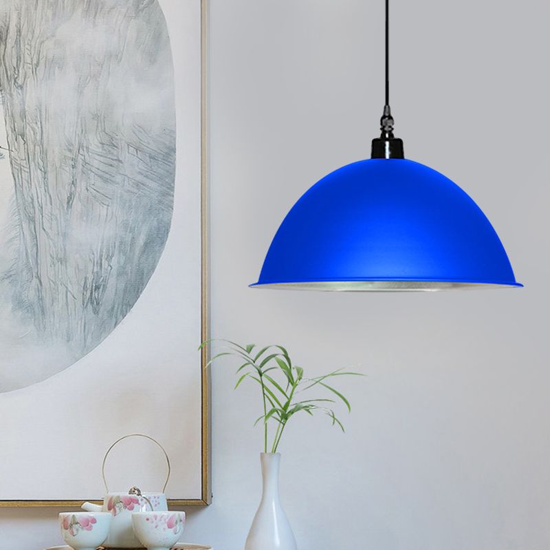 1 hoofdhangende lamp met koepelschaduw metalen industriële woonkamer plafond hanglamp in rood/geel