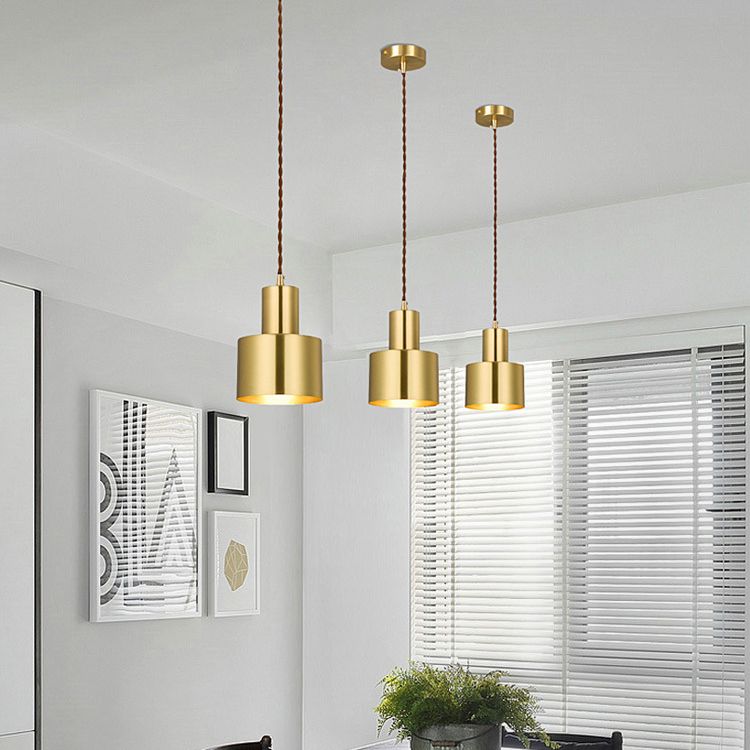 Post-Modern Cylindrical Shape Pendant Light Brass 1 Light Small Suspension Light  for Living Room