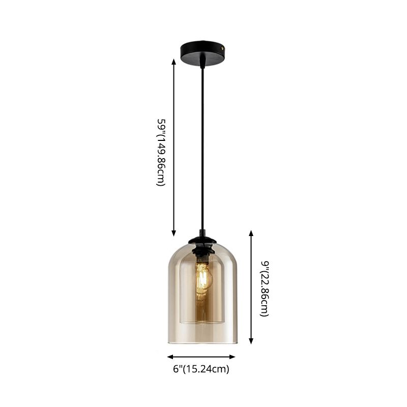Double Glass Single Pendant Light in Modern Concise Style Wrought Iron Hanging Lamp for Dining Room