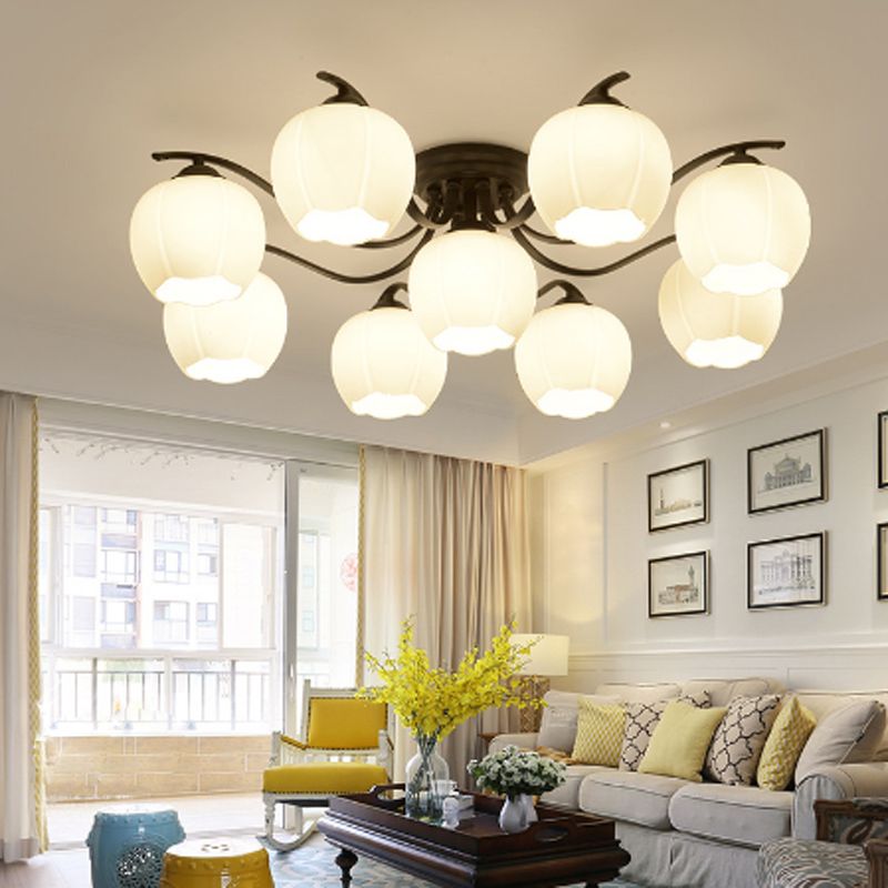 Simple Flush Mount Light Fixture Modern Ceiling Lamp with Glass Shade for Living Room