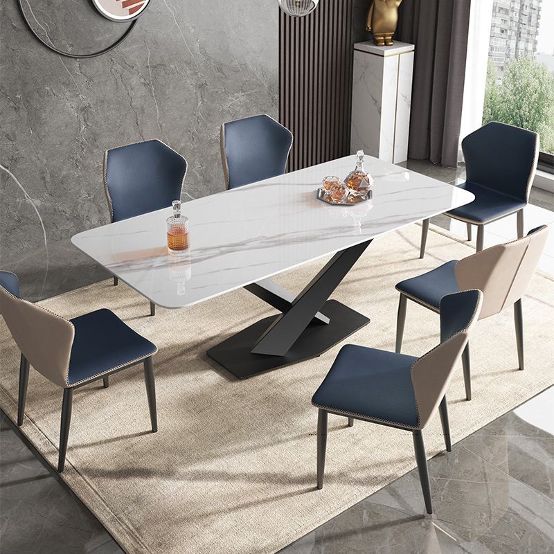 Metal Traditional Luxury Rectangle Table White Sintered Stone Indoor Table for Kitchen