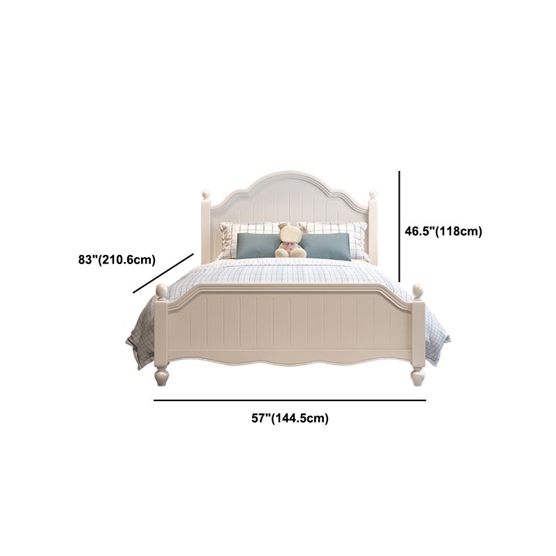 White Victorian Bed Frame Wood Panel Bed with Camelback Headboard