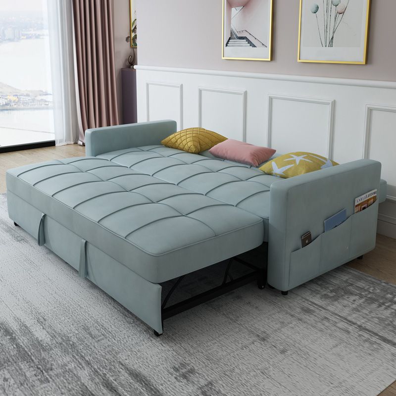 Contemporary Futon Sleeper Sofa Bed with Storage and Square Arms