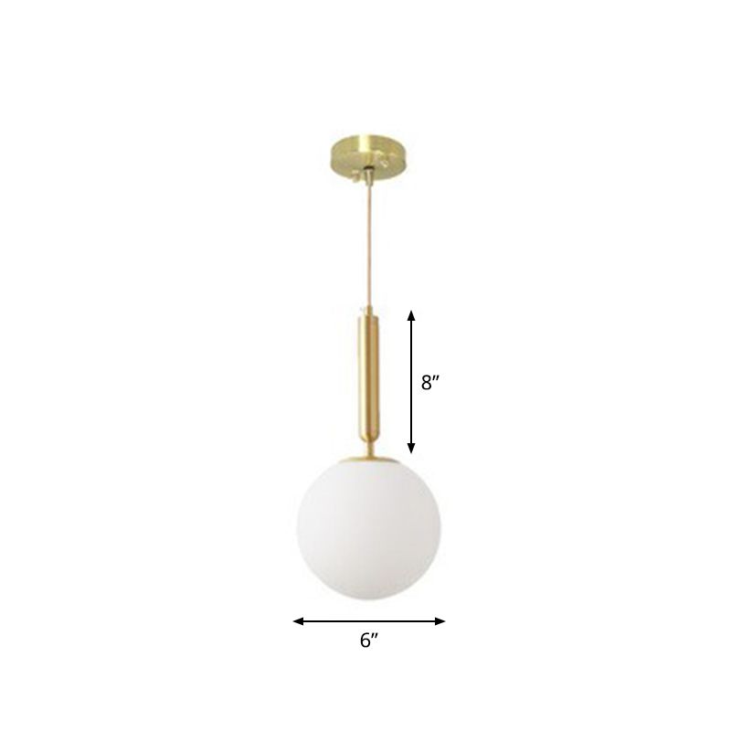 Ball Dining Room Pendulum Light White Glass 1-Head Simple Pendant Lighting in Brass