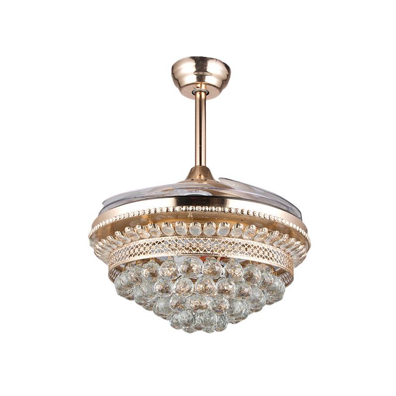 Éventail de ventilateur d'orbes en cristal effilée chambre contemporaine de 42,5 "large LED à luminaire de plafond semi-lutin en or, 3 lames