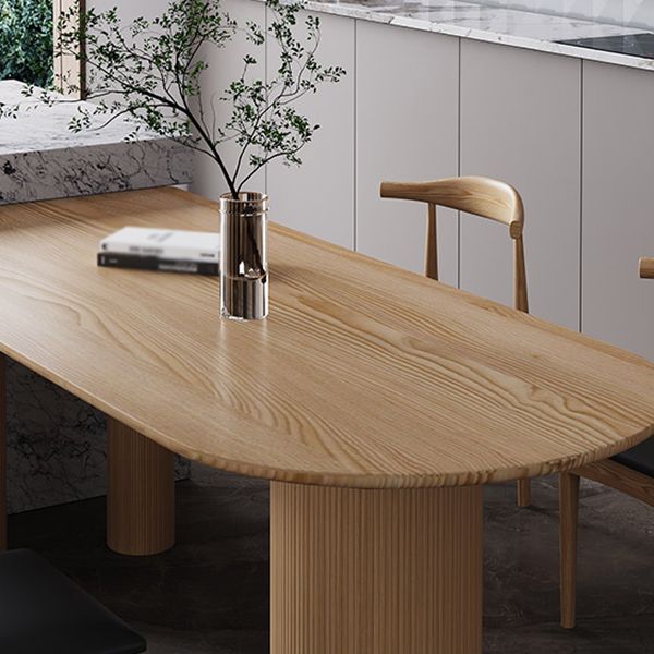 Mesa de forma de comedor de madera maciza de estilo simple para el hogar con base de pedestal doble