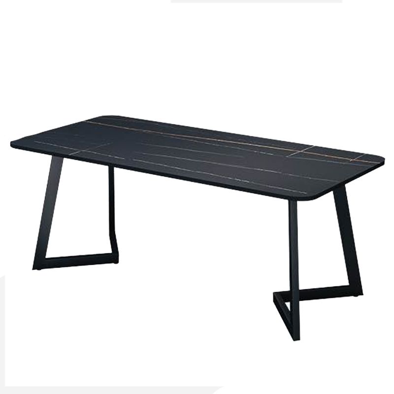Rectangle Black Base Dining Room Kitchen Table Industrial Fixed Dinner Table