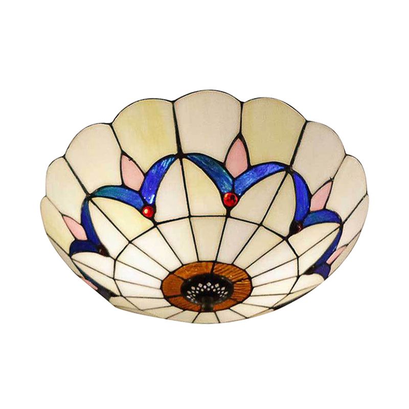 Living Room Ceiling Lights Rustic Style 10"/12" Inch Dome Flush Mount Light Fixture with Jewel Decoration in White/Beige/Blue/Clear