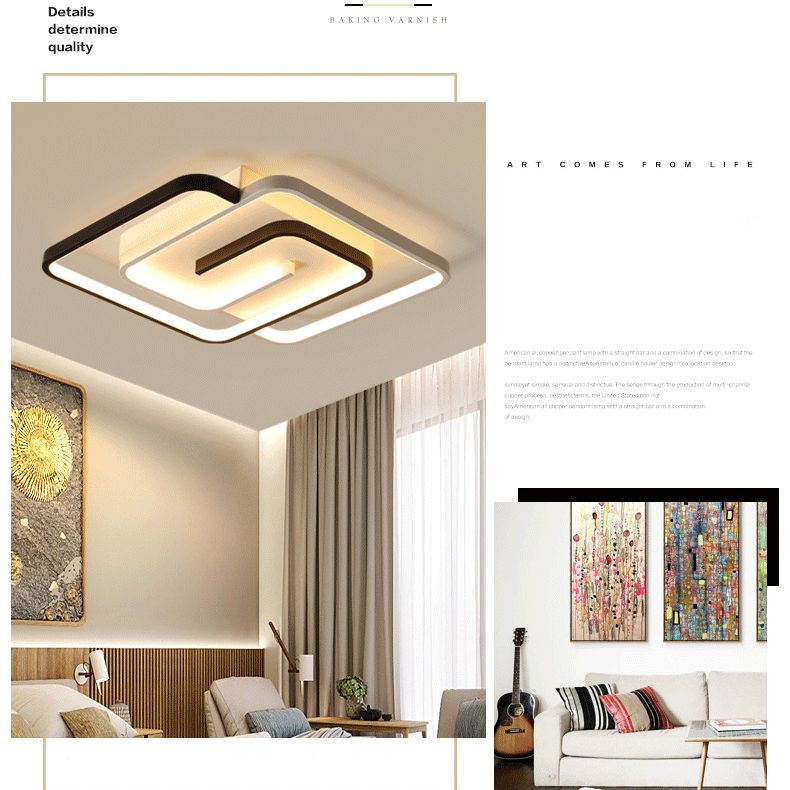 Black-White Maze Design Ceiling Fixture Minimalist Metal LED Flush Mount Light for Bedroom