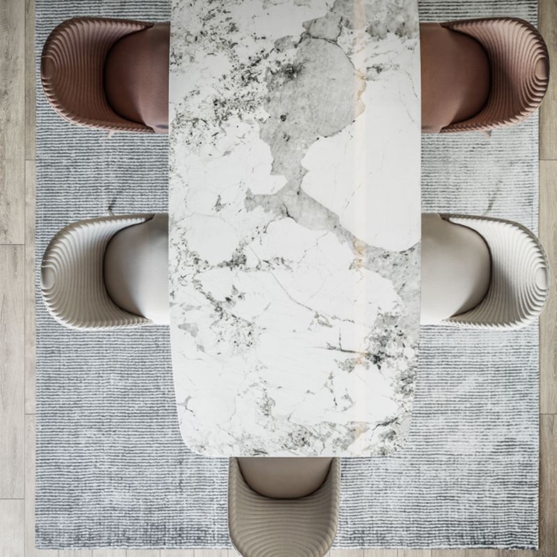 Rectangle Dining Table Set 1/4/7 Pcs Stone Dining Table with Upholstered Chairs