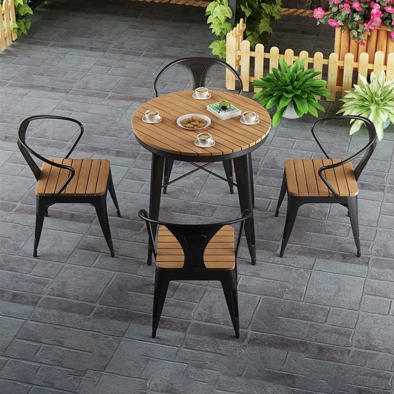Modern Wood Patio Dining Table 1/3/5/7 Pieces Geometric Outdoor Dining Set