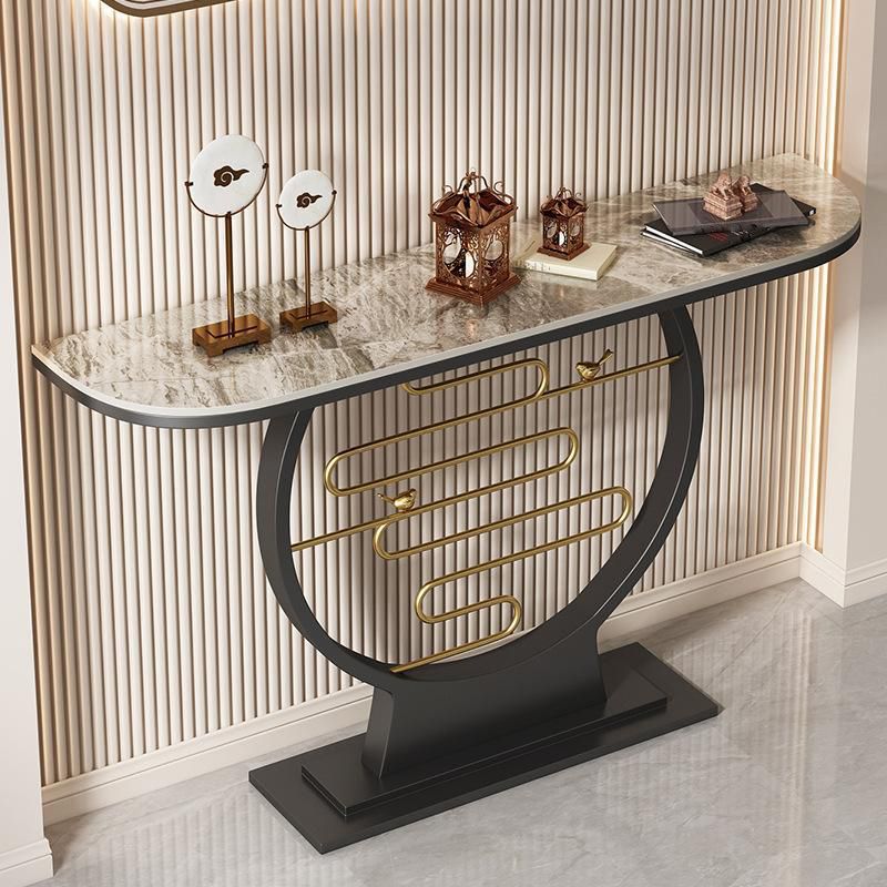 Contemporary Sofa Console Table Antique Finish Console Accent Table with Shelf