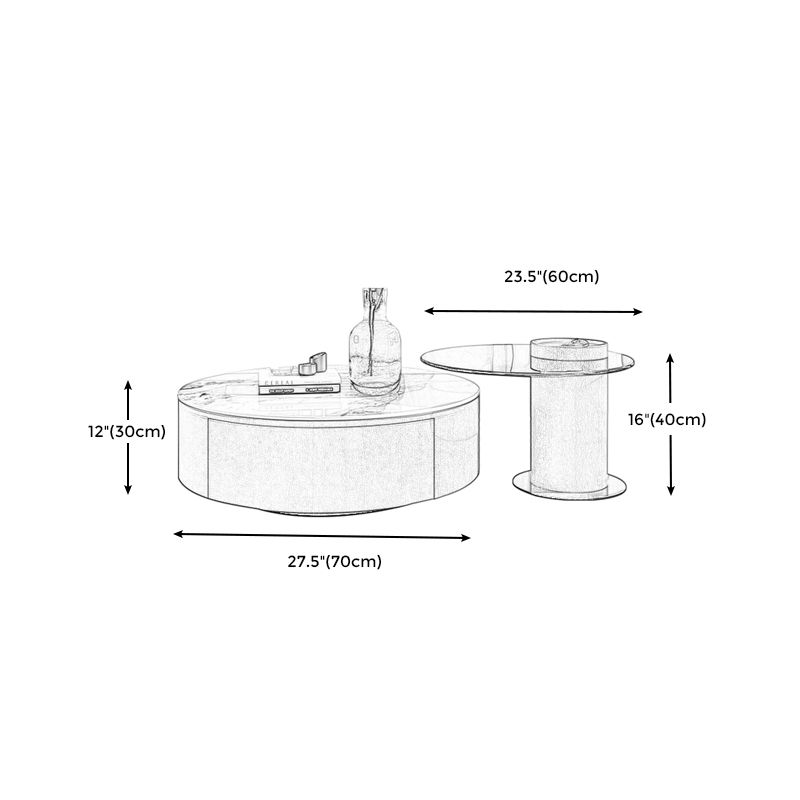 Round White Wood Coffee Table Modern Cocktail Table with Storage