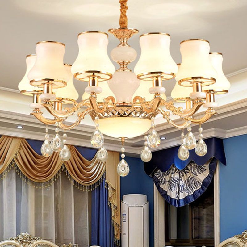 Iluminación de la curva de vidrio esmerilado Luz de techo colgante mínima con acento de cristal en oro