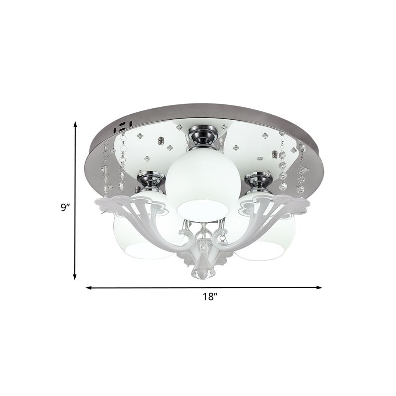 3-Birnen Schlafzimmer Flushmount Modernist Chrome Flush Mount Befestigung mit Globe White Frosted Glass Shade