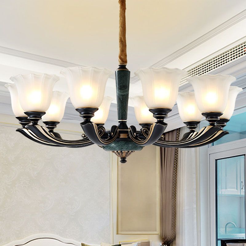 Blume Kronleuchter Beleuchtung minimalistisch gefrostetes Glas Wohnzimmer Decke Anhänger Licht in schwärzlichem Grün