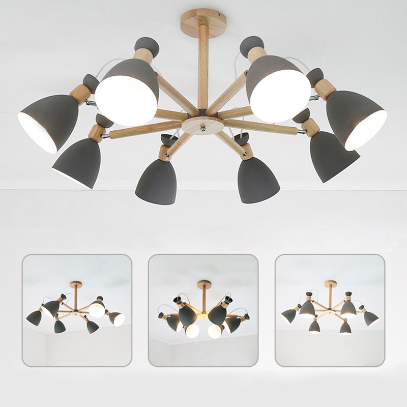 Modern Creative Macaron Pendant Light Wooden Sputnik Hanging Lamp with Wrought Iron Shade