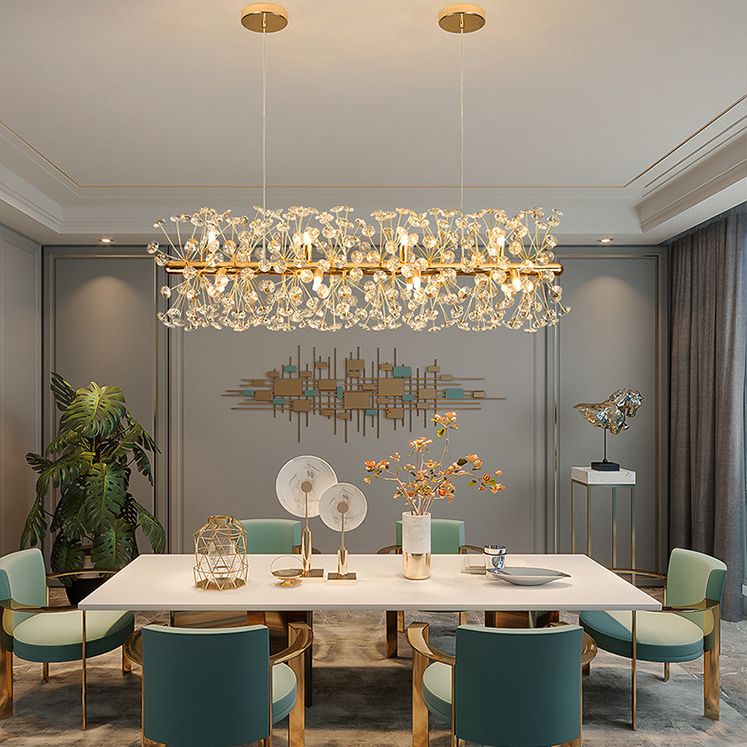 12 Lights Island Light Segnastre lampadario moderno Crystal e Metal Island Lights in oro