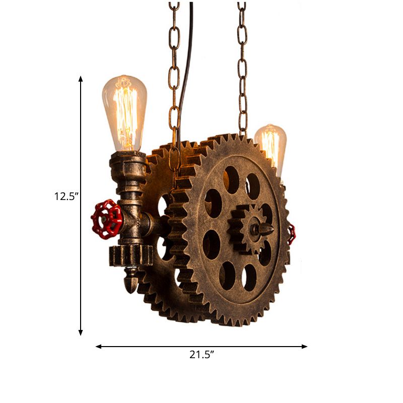 2 lumières Lumière de plafond vintage Métal exposé Poulier suspendu à la rouille pour le salon avec équipement